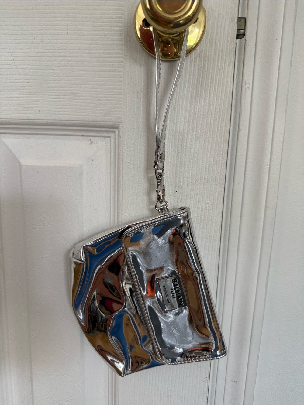 Balmain Silver Mirror Metallic Wristlet Clutch
